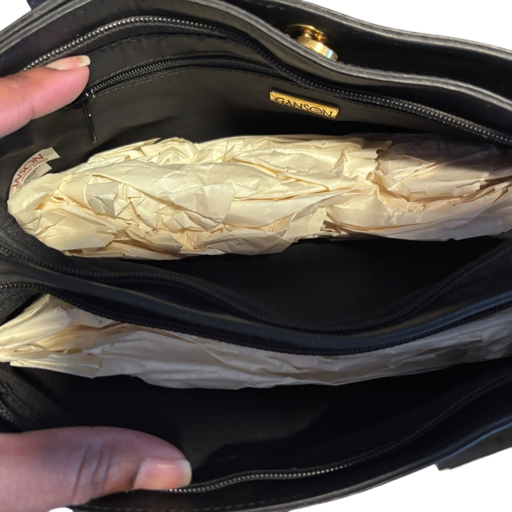 Ganson Black Leather Shoulder Tote - Picture 10 of 10